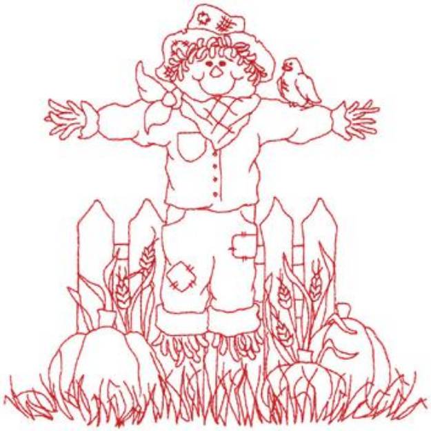 Picture of Redwork Scarecrow Machine Embroidery Design