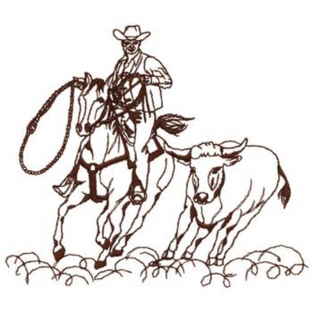 Picture of Steer Roper Outline Machine Embroidery Design
