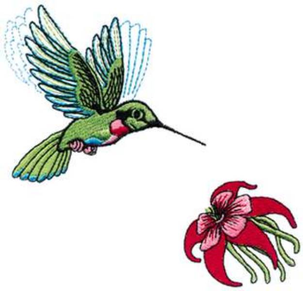 Picture of Hummingbird And Flower Machine Embroidery Design