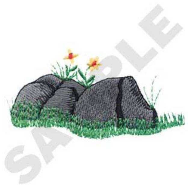 Picture of Rocks With Flowers Machine Embroidery Design