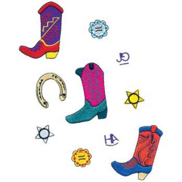 Picture of Western Boots Collage Machine Embroidery Design