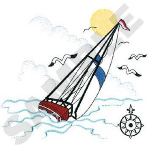Picture of Yacht Scene Machine Embroidery Design