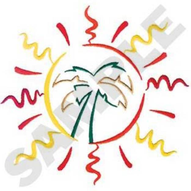 Picture of Sun With Palm Tree Machine Embroidery Design