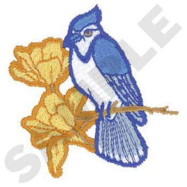 Picture of Blue Jay With Flowers Machine Embroidery Design