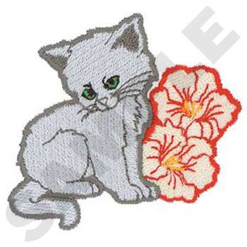 Kitten With Flowers Machine Embroidery Design