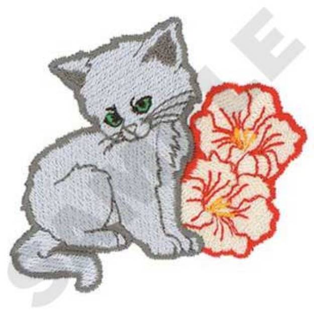 Picture of Kitten With Flowers Machine Embroidery Design