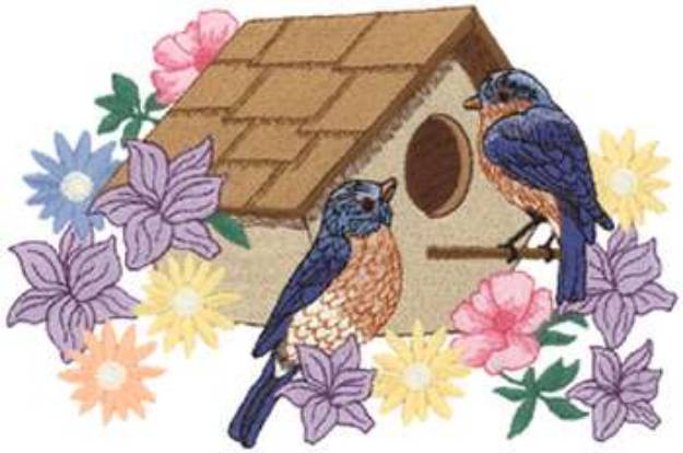 Picture of Birdhouse With Flowers Machine Embroidery Design