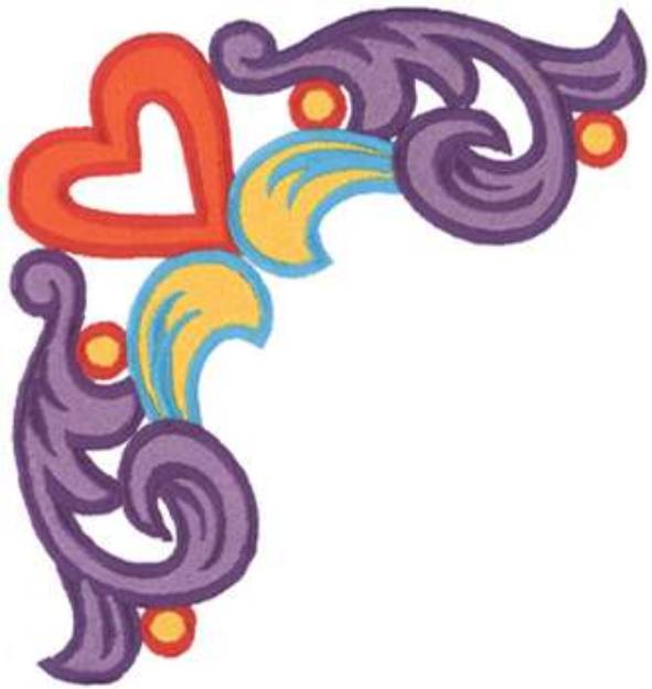 Picture of Heart Scroll Corner Machine Embroidery Design