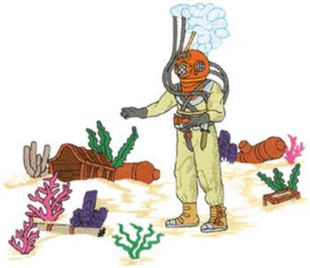 Picture of Deep Sea Diving Scene Machine Embroidery Design