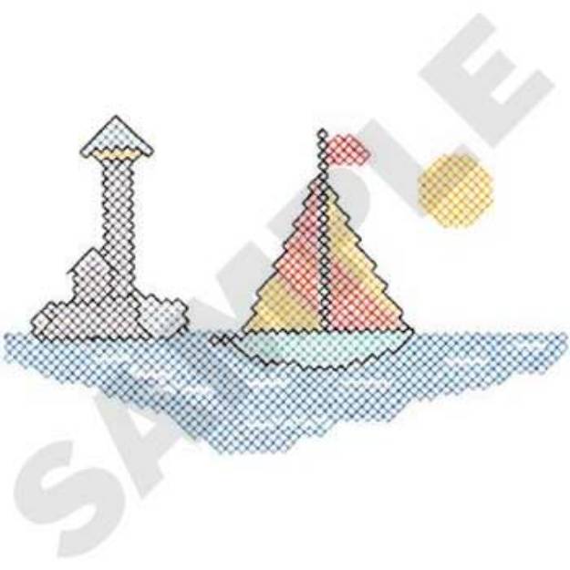 Picture of Sailboat With Lighthouse Machine Embroidery Design