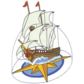 Ship With Compass Machine Embroidery Design