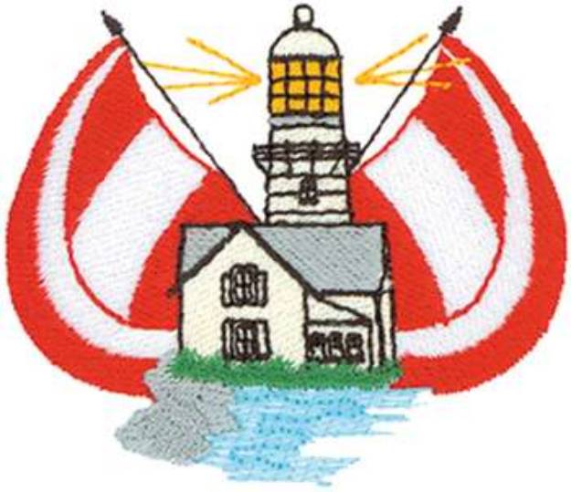 Picture of Lighthouse With Flags Machine Embroidery Design