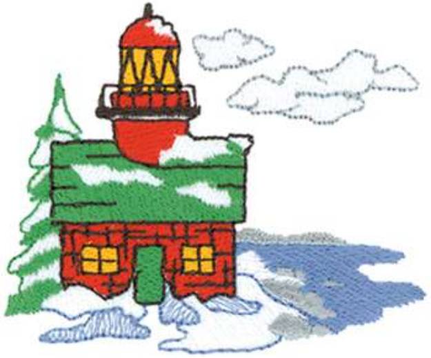 Picture of Lighthouse With Snow Machine Embroidery Design