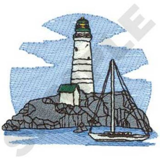 Picture of Lighthouse With Sailboat Machine Embroidery Design