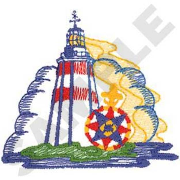 Picture of Lighthouse With Compass Machine Embroidery Design