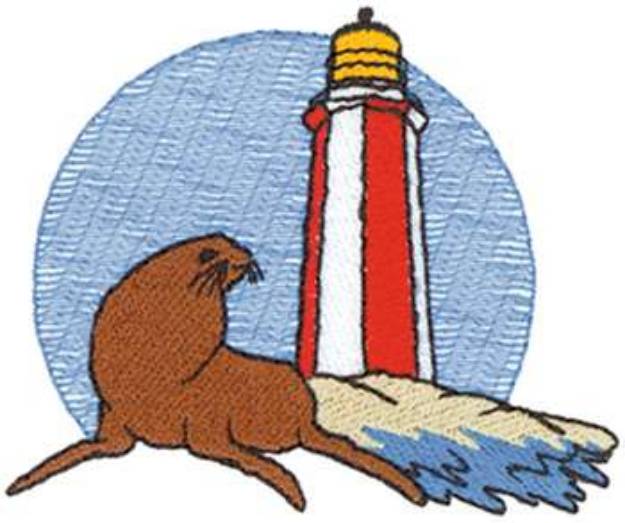 Picture of Lighthouse With Seal Machine Embroidery Design