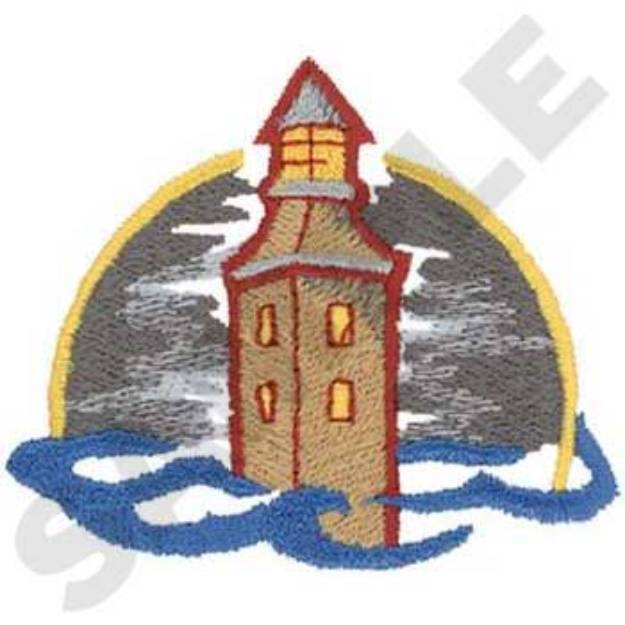 Picture of Lighthouse In Waves Machine Embroidery Design