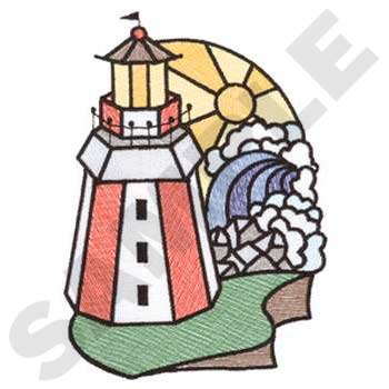 Stained Glass Lighthouse Machine Embroidery Design