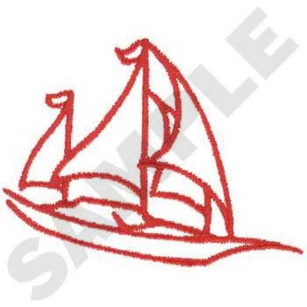 Picture of Red Sailboat Outline Machine Embroidery Design