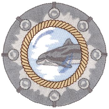 Porthole With Dolphin Machine Embroidery Design