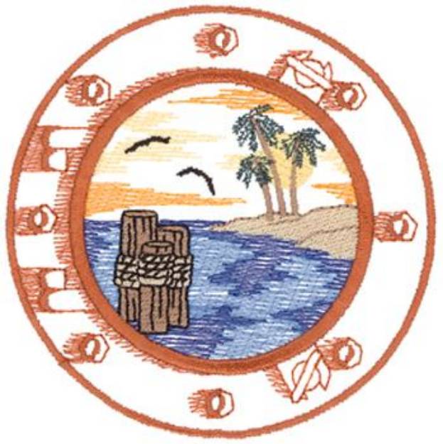 Picture of Porthole With Sunset Machine Embroidery Design