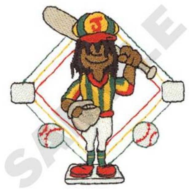 Picture of Rasta Baseball Player Machine Embroidery Design