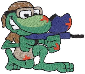 Frog Playing Paintball Machine Embroidery Design