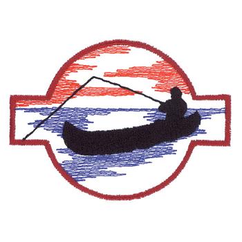 Canoe With Fisherman Machine Embroidery Design