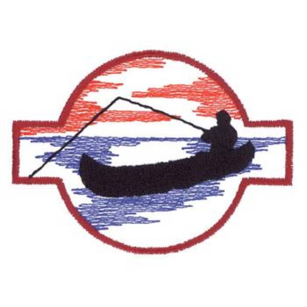 Picture of Canoe With Fisherman Machine Embroidery Design