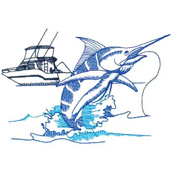 Large Marlin Scene Machine Embroidery Design