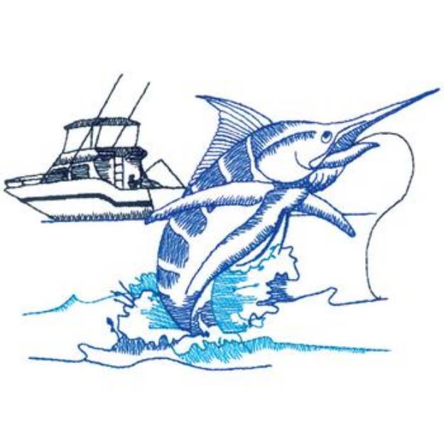 Picture of Large Marlin Scene Machine Embroidery Design