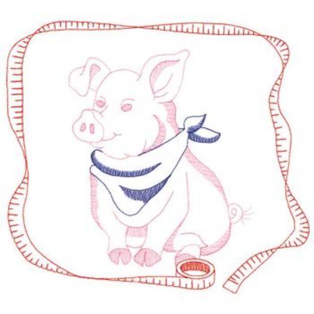 Picture of Large Pig & Tape Measer Machine Embroidery Design
