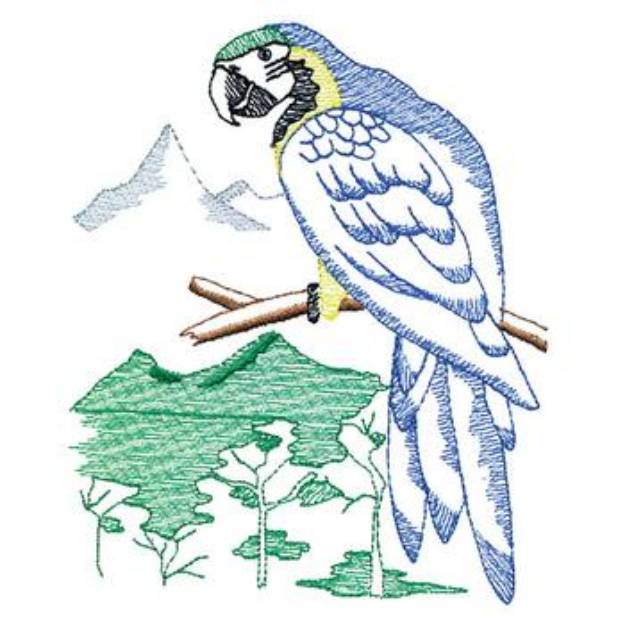 Picture of Large Parrot Scene Machine Embroidery Design