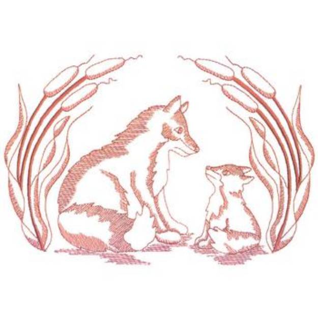 Picture of Large Fox Scene Machine Embroidery Design