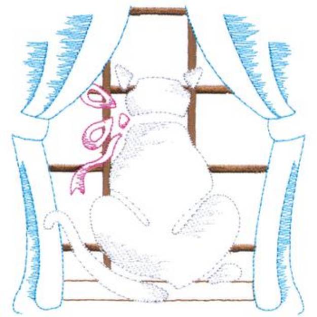 Picture of Large Cat In Window Machine Embroidery Design