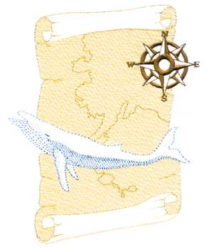 Large Whale & Map Machine Embroidery Design
