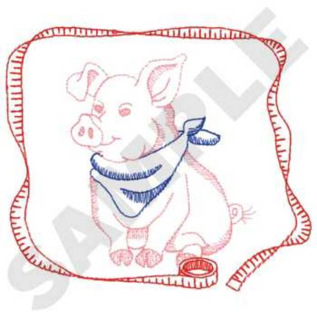 Picture of Small Pig & Tape Measurer Machine Embroidery Design