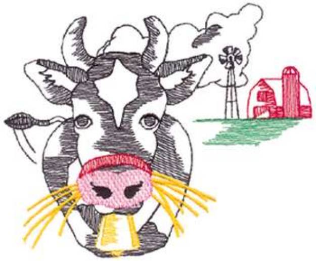 Picture of Small Cow And Barn Machine Embroidery Design