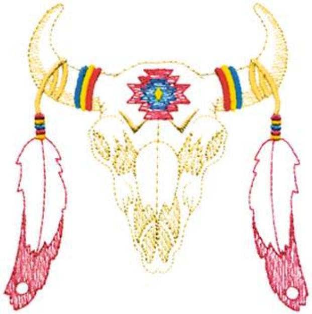 Picture of Small Skull & Feathers Machine Embroidery Design