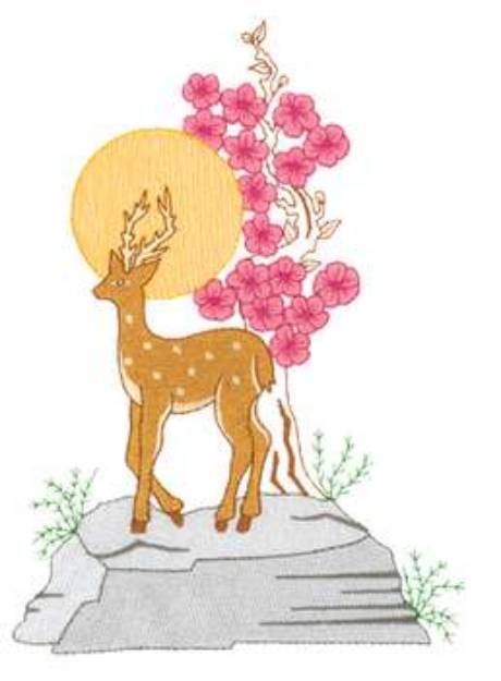 Picture of Deer & Flowers Machine Embroidery Design