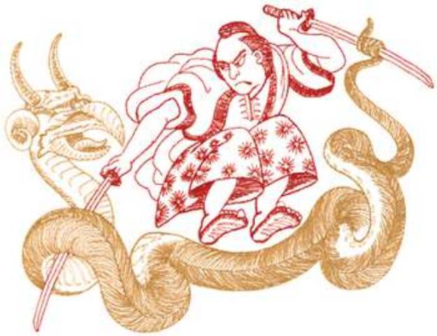 Picture of Samurai & Dragon Machine Embroidery Design
