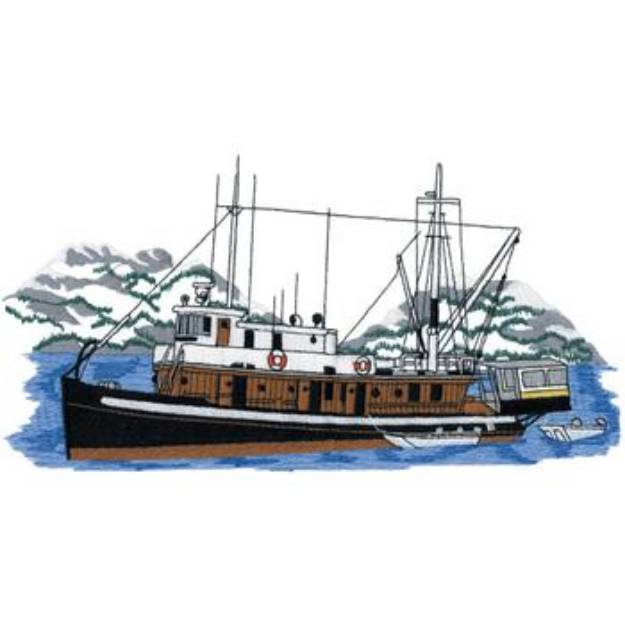 Picture of Fishing Boat Scene Machine Embroidery Design