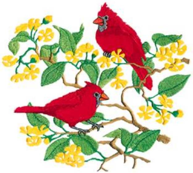 Picture of Cardinals & Blossoms Machine Embroidery Design