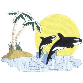 Whale Scene Machine Embroidery Design