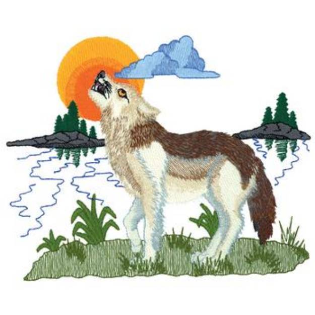 Picture of Large Wolf Scene Machine Embroidery Design