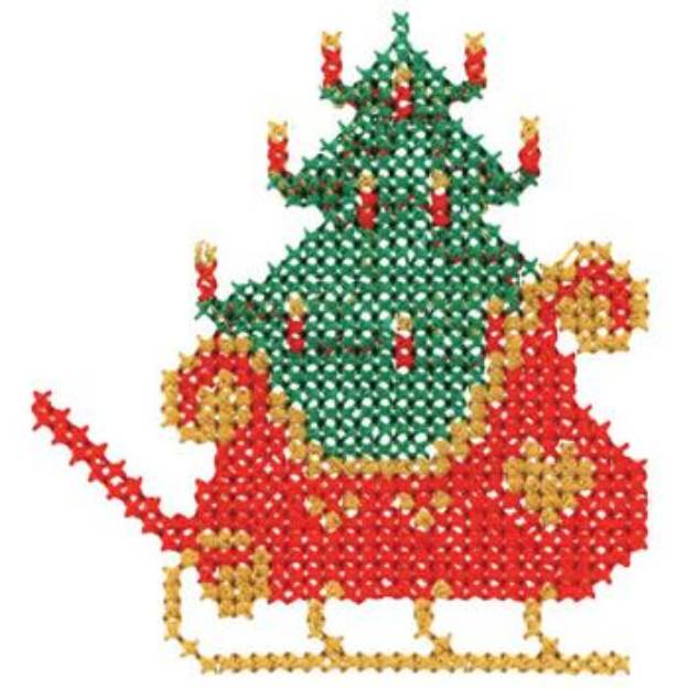 Picture of Cross Stitch Sleigh & Tree Machine Embroidery Design