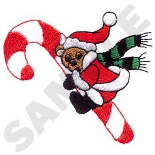 Picture of Bear & Candy Cane Machine Embroidery Design
