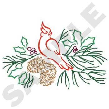 Cardinal & Pine Cones Machine Embroidery Design