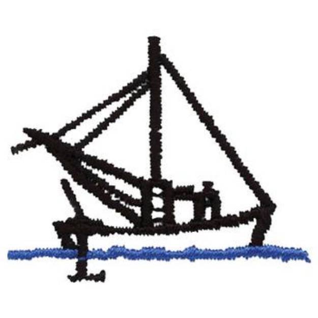 Picture of Boat In Water Machine Embroidery Design