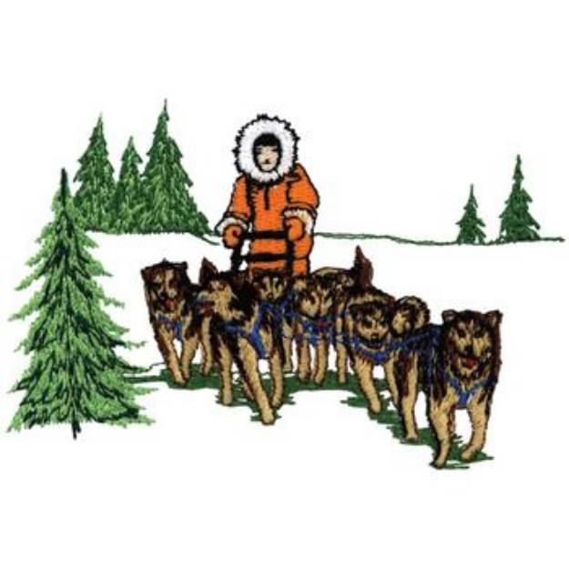 Picture of Dog Sled Landscape Machine Embroidery Design